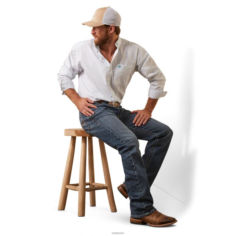 RJ66P1008 chemise coupe classique kaine Ariat hauts blanc Hommes