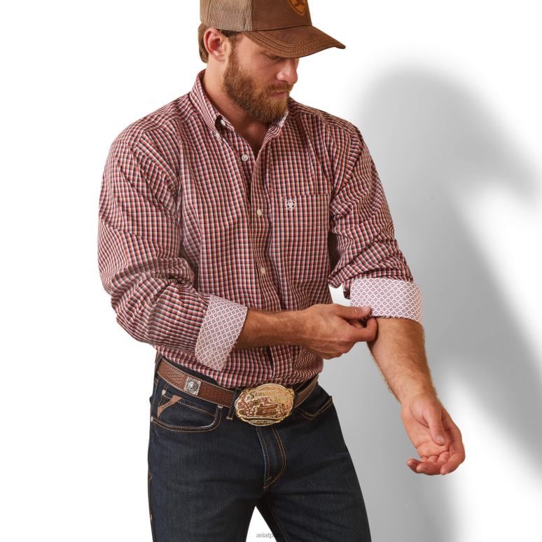 RJ66P1009 chemise ajustée omari sans plis Ariat hauts cramoisi noir Hommes