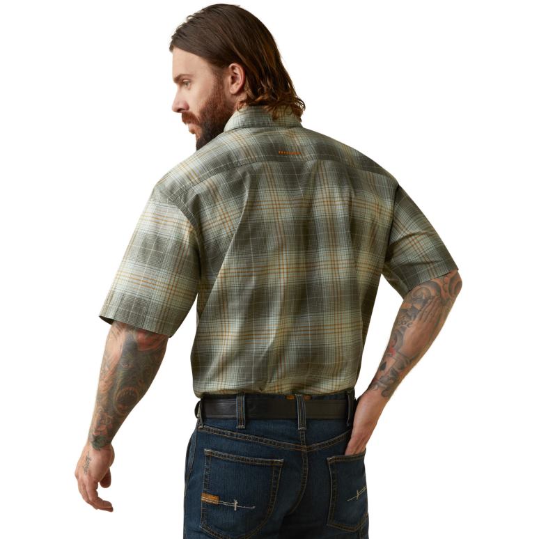 RJ66P1011 chemise de travail Durastretch résistante aux barres d'armature Ariat hauts plaid vert limon Hommes