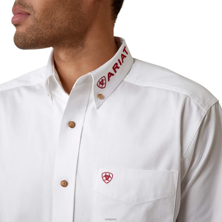 RJ66P1033 chemise coupe classique en sergé avec logo de l'équipe Ariat hauts Mexique blanc Hommes