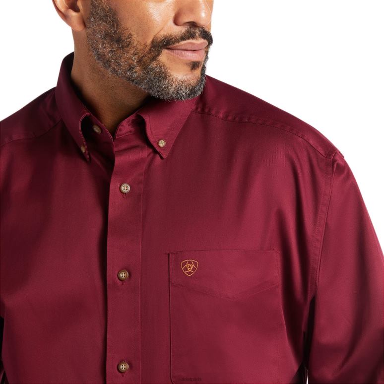 RJ66P1038 chemise coupe classique en sergé uni Ariat hauts Bourgogne Hommes