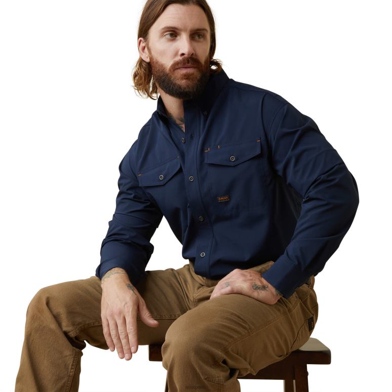 RJ66P1043 Chemise de travail Venttek Durastretch résistante aux barres d'armature Ariat hauts marine Hommes