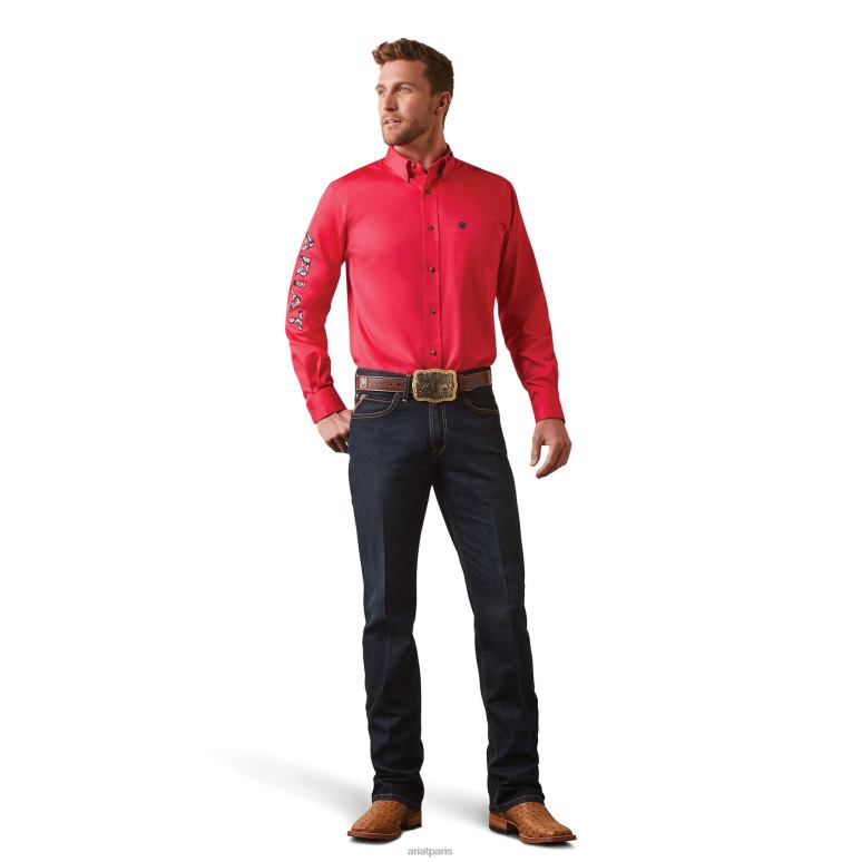 RJ66P1044 chemise ajustée en sergé à logo de l'équipe Ariat hauts azalée Hommes