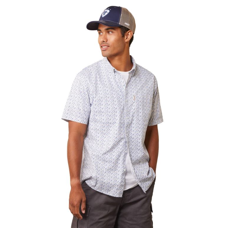 RJ66P1062 chemise coupe moderne extensible à motif floral Ariat hauts blanc Hommes