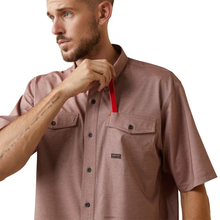 RJ66P1077 Chemise de travail Venttek Durastretch résistante aux barres d'armature Ariat hauts bruyère caramel Hommes