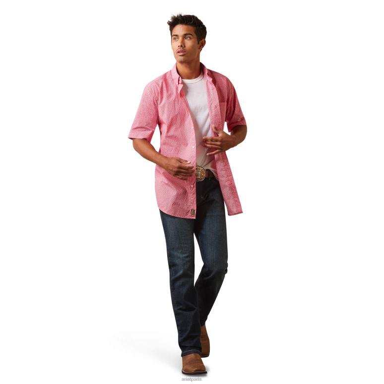 RJ66P1102 chemise ajustée Ariat hauts rose rouge Hommes