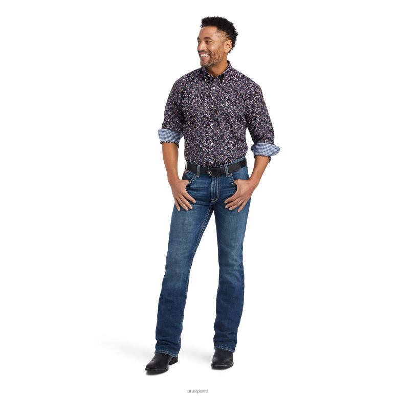 RJ66P1104 chemise ajustée elliott sans plis Ariat hauts noir Hommes