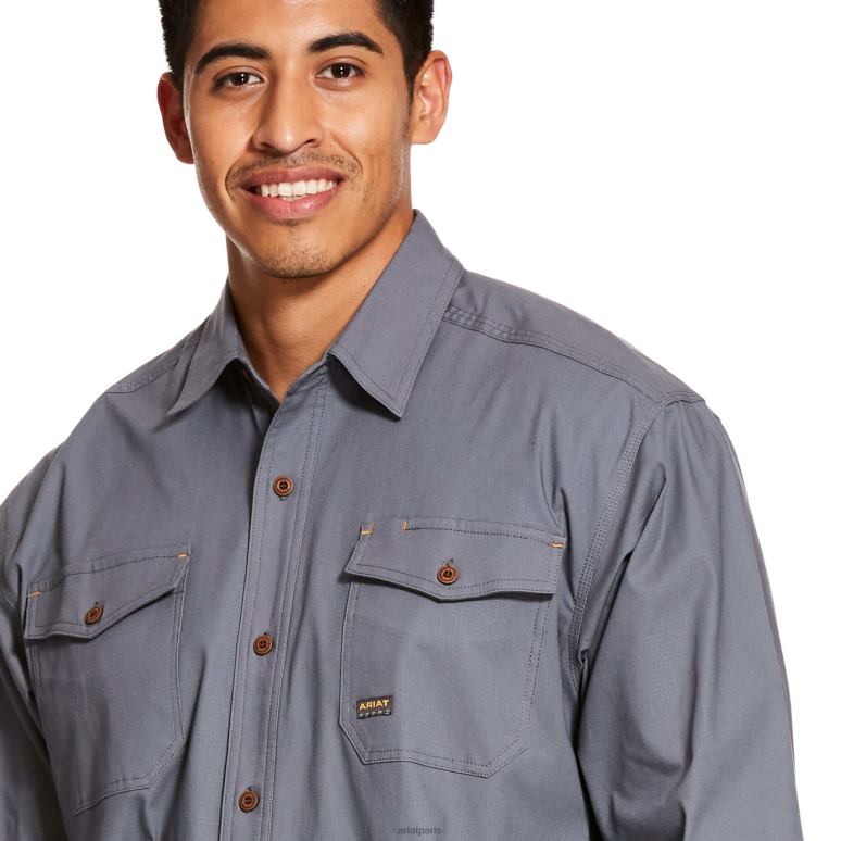 RJ66P1125 chemise de travail coupe classique en durastretch résistante aux barres d'armature Ariat hauts acier Hommes