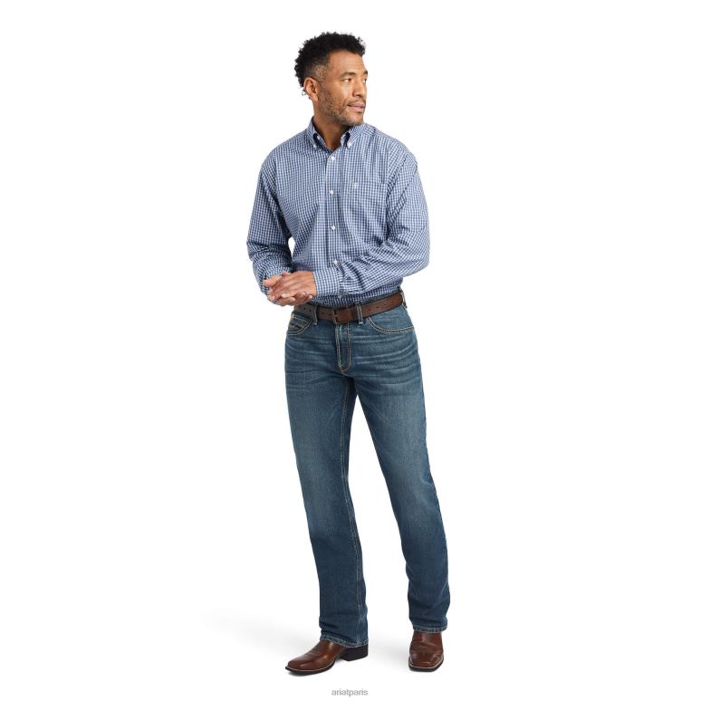 RJ66P1128 chemise ajustée ellison sans plis Ariat hauts vraie marine Hommes