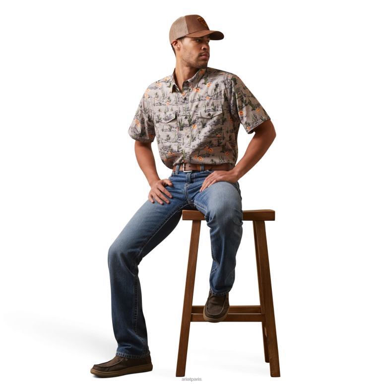 RJ66P1143 chemise ajustée western venttek Ariat hauts paysage du désert de colombe Hommes