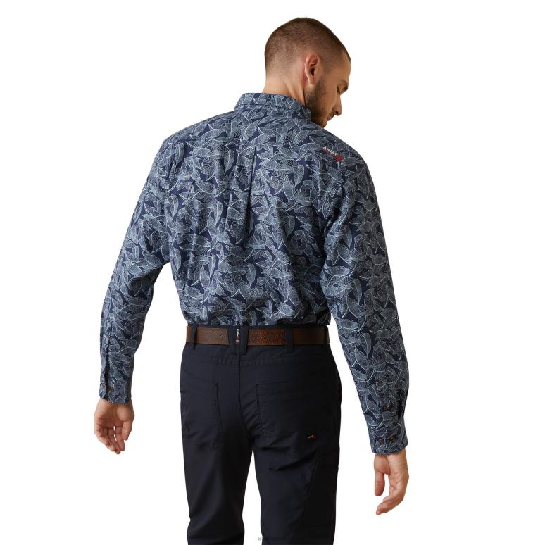 RJ66P1241 chemise de travail stretch fr nighthawk Ariat hauts imprimé feuilles bleu marine Hommes