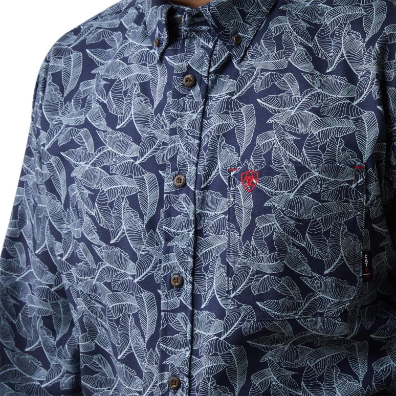 RJ66P1241 chemise de travail stretch fr nighthawk Ariat hauts imprimé feuilles bleu marine Hommes