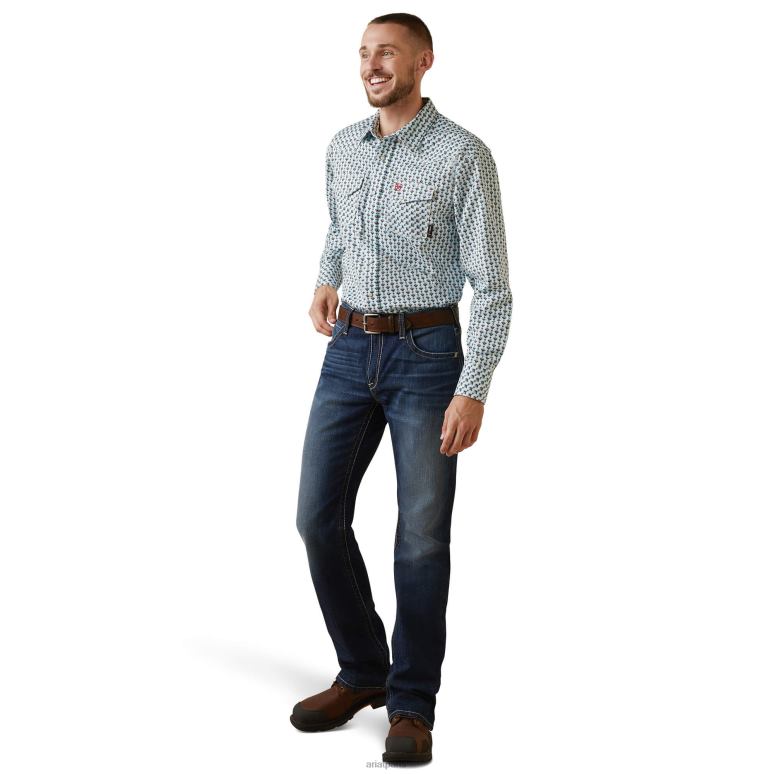 RJ66P1245 fr dillinger - chemise de travail coupe rétro à boutons-pression Ariat hauts impression de bouton de célibataire Hommes