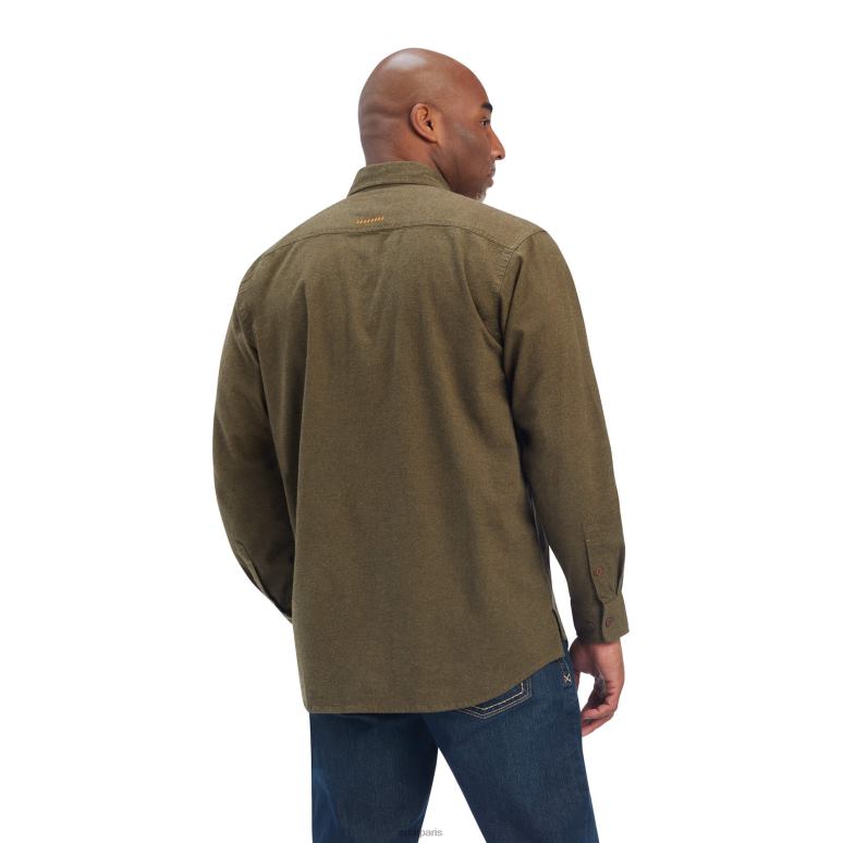 RJ66P1261 chemise de travail Durastretch en flanelle d'armature Ariat hauts troglodyte de bruyère Hommes