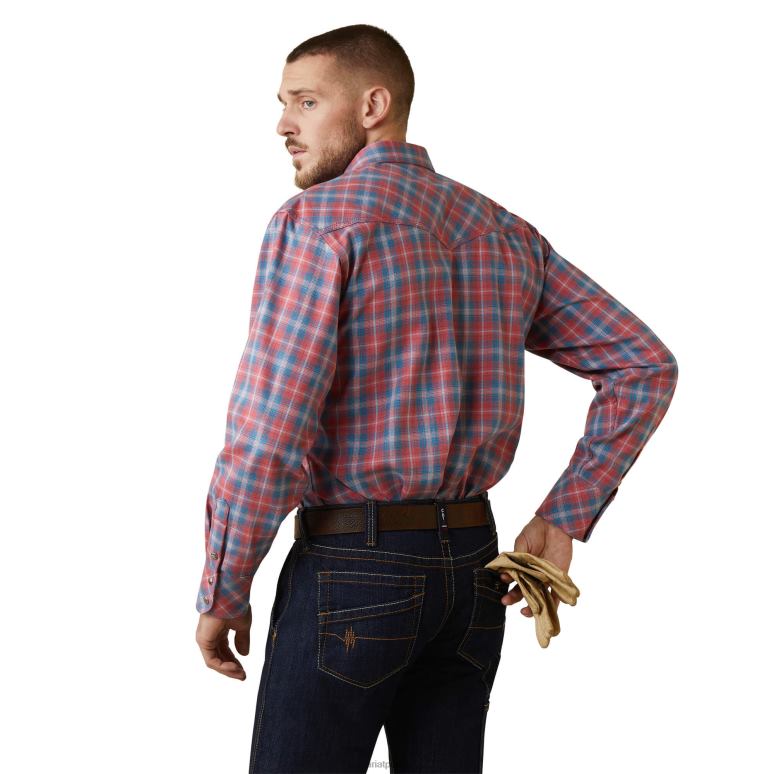 RJ66P1274 fr drago chemise de travail coupe rétro à boutons-pression Ariat hauts plaid embrassé par le soleil Hommes