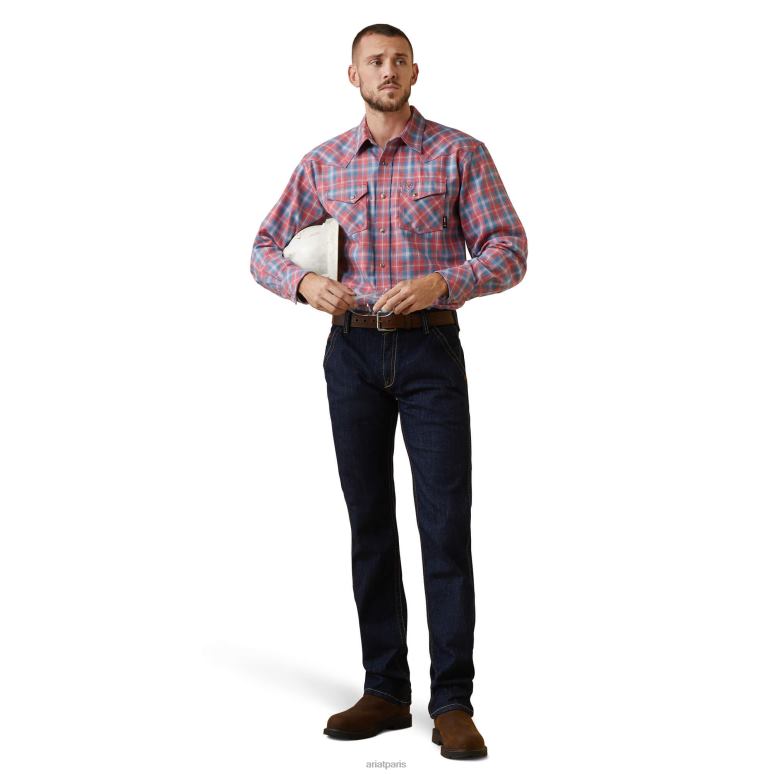 RJ66P1274 fr drago chemise de travail coupe rétro à boutons-pression Ariat hauts plaid embrassé par le soleil Hommes