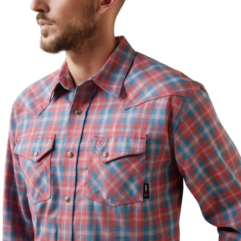 RJ66P1274 fr drago chemise de travail coupe rétro à boutons-pression Ariat hauts plaid embrassé par le soleil Hommes