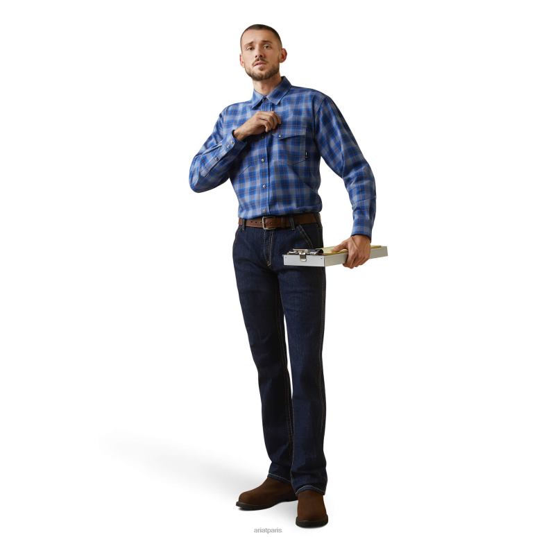 RJ66P1275 chemise de travail à bouton-pression fr oz Ariat hauts pierre lavée Hommes