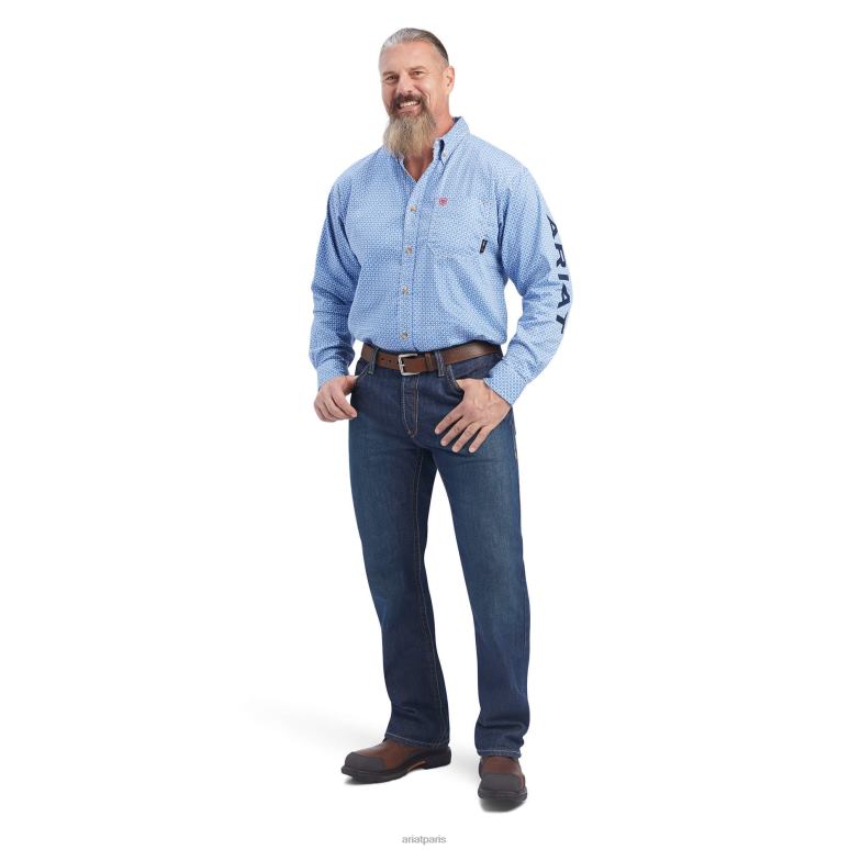 RJ66P1290 chemise de travail à logo fr lanting Ariat hauts imprimé turquoise Hommes