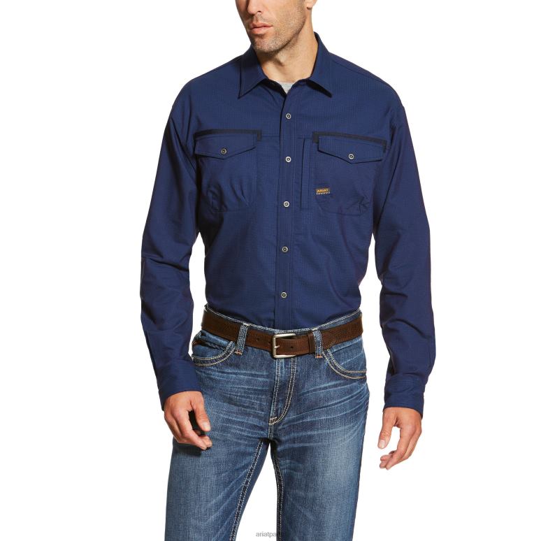 RJ66P1291 chemise de travail d'ouvrier de barres d'armature Ariat hauts marine Hommes