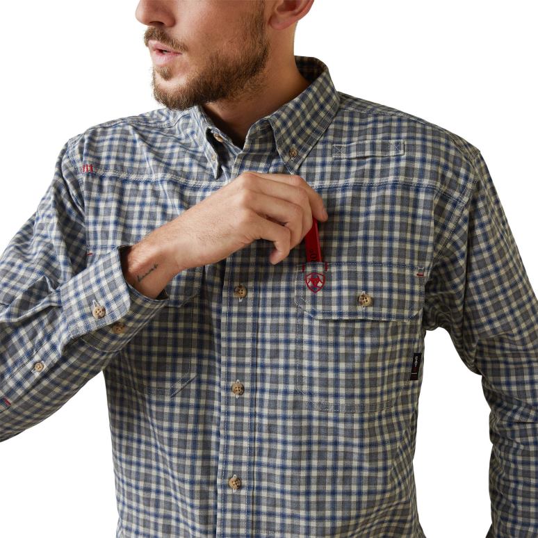 RJ66P1310 fr chemise de travail légère à carreaux Ariat hauts plaid ciel clair Hommes