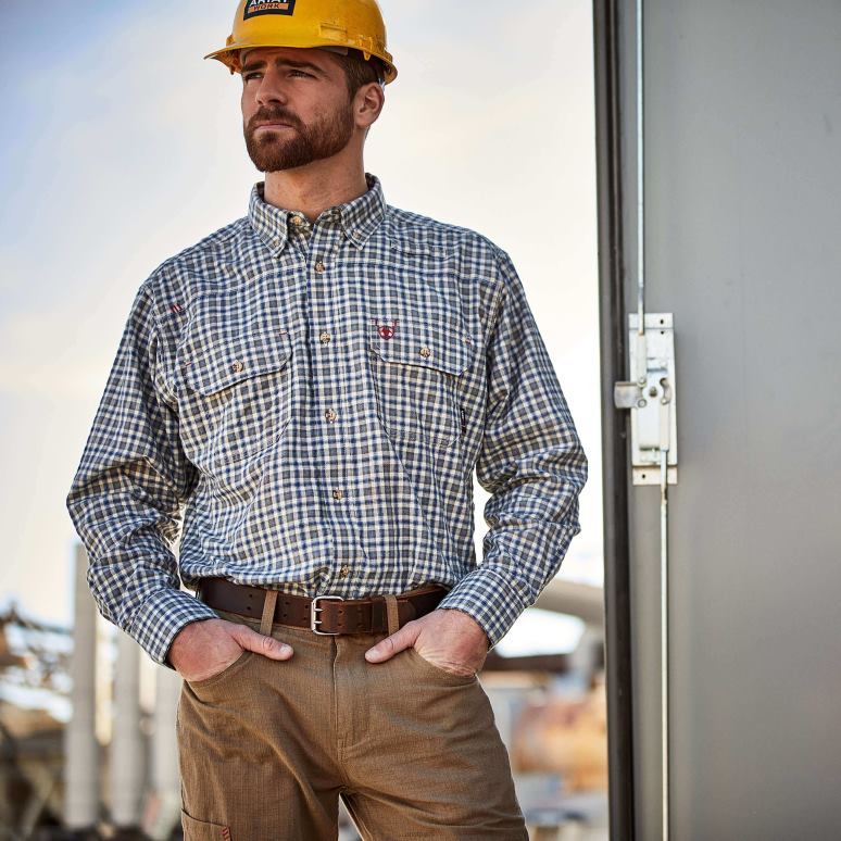 RJ66P1310 fr chemise de travail légère à carreaux Ariat hauts plaid ciel clair Hommes