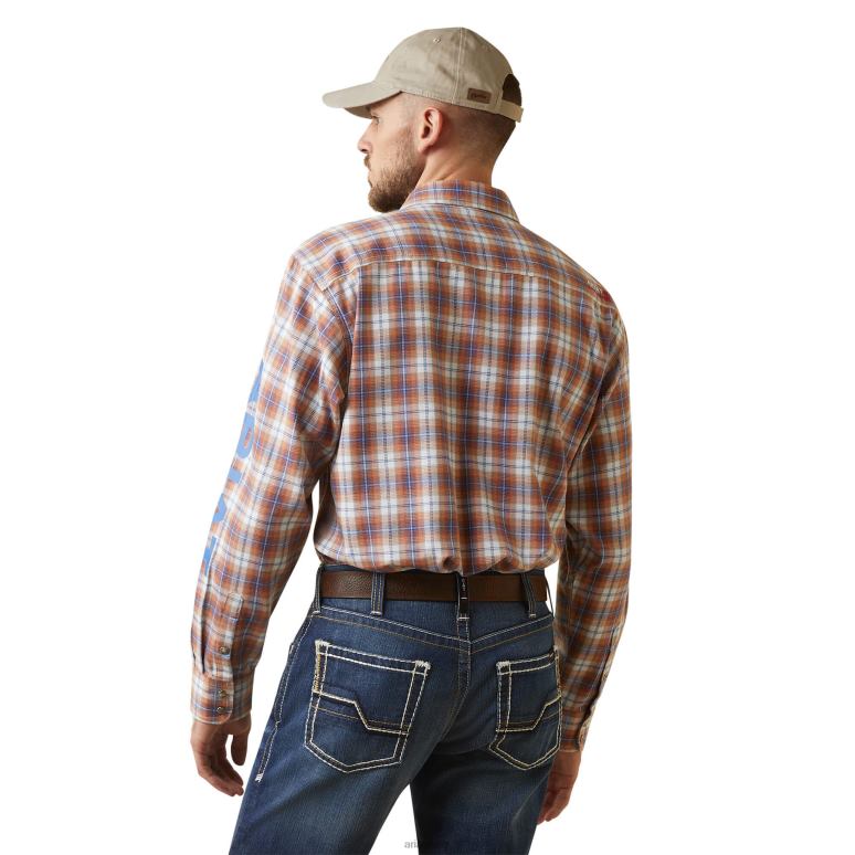RJ66P1315 fr chemise de travail à bouton-pression avec logo Bentley Ariat hauts plaid marmelade Hommes