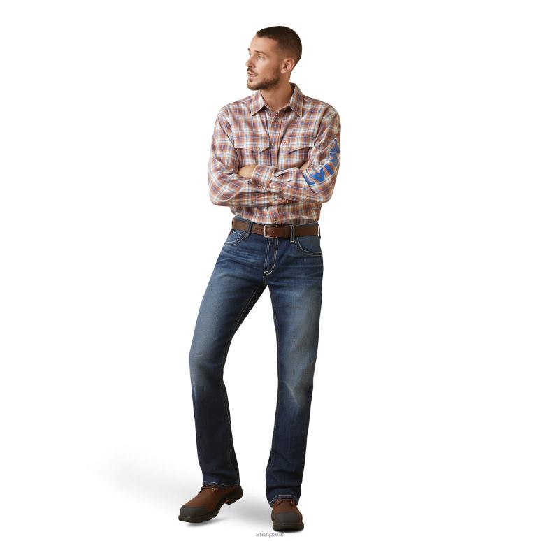 RJ66P1315 fr chemise de travail à bouton-pression avec logo Bentley Ariat hauts plaid marmelade Hommes