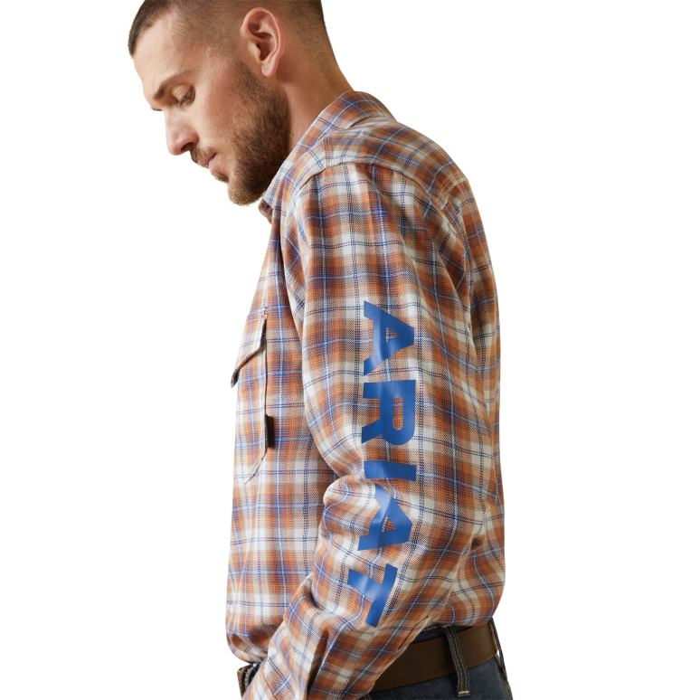 RJ66P1315 fr chemise de travail à bouton-pression avec logo Bentley Ariat hauts plaid marmelade Hommes