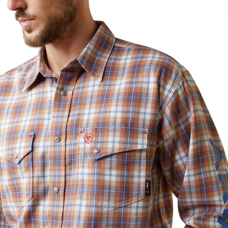 RJ66P1315 fr chemise de travail à bouton-pression avec logo Bentley Ariat hauts plaid marmelade Hommes