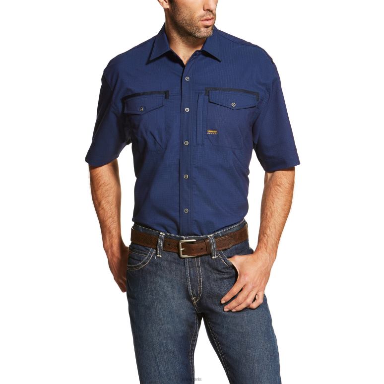RJ66P1337 chemise de travail d'ouvrier de barres d'armature Ariat hauts marine Hommes