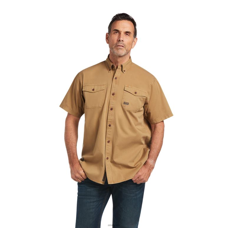 RJ66P1350 chemise de travail en sergé lavé avec barres d'armature Ariat hauts kaki Hommes