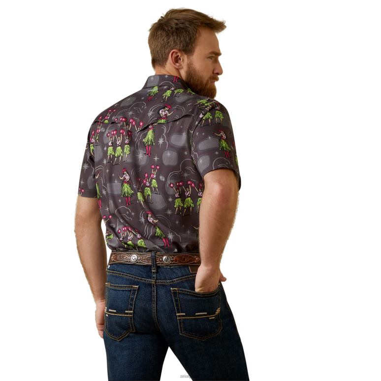 RJ66P1366 venttek western aloha chemise ajustée Ariat hauts gris anthracite Hommes