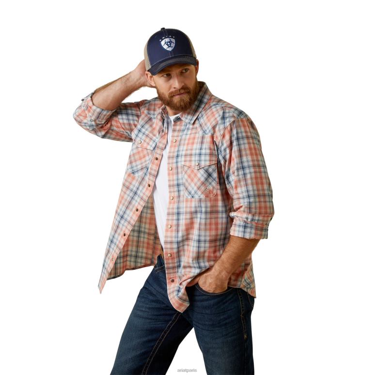 RJ66P1374 chemise coupe rétro hantioch Ariat hauts brique délavée Hommes
