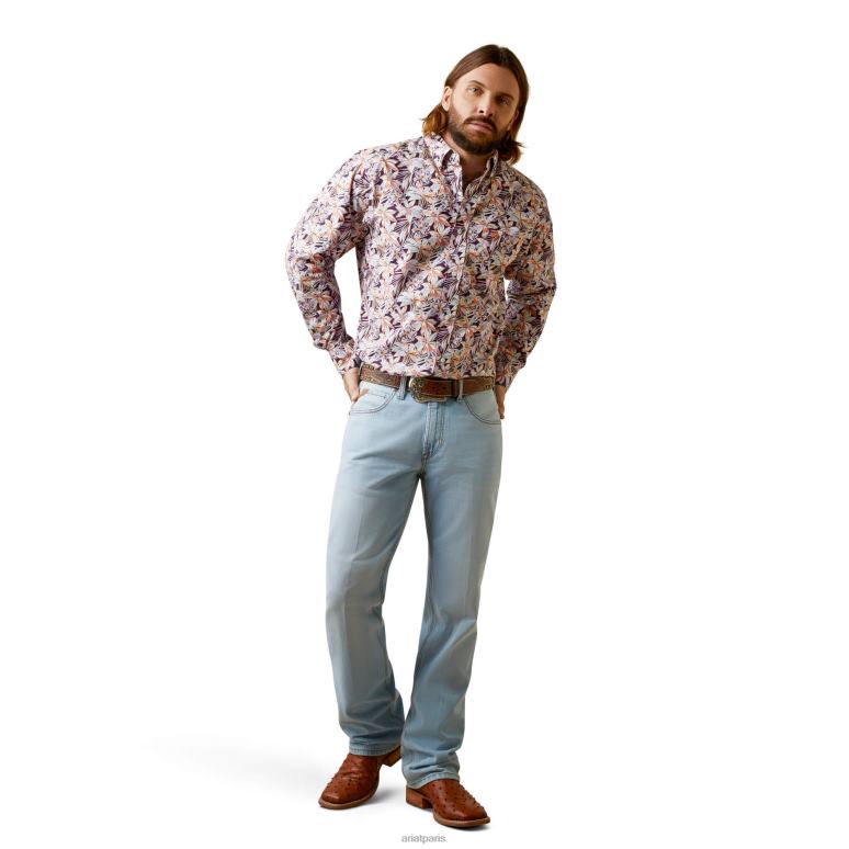 RJ66P1375 chemise ajustée monte Ariat hauts violet Hommes