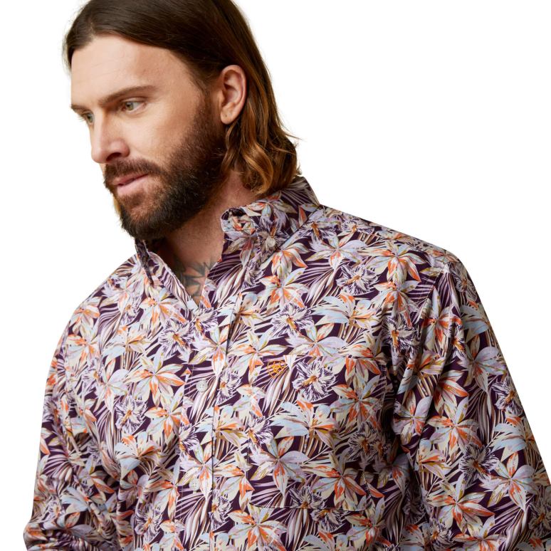 RJ66P1375 chemise ajustée monte Ariat hauts violet Hommes