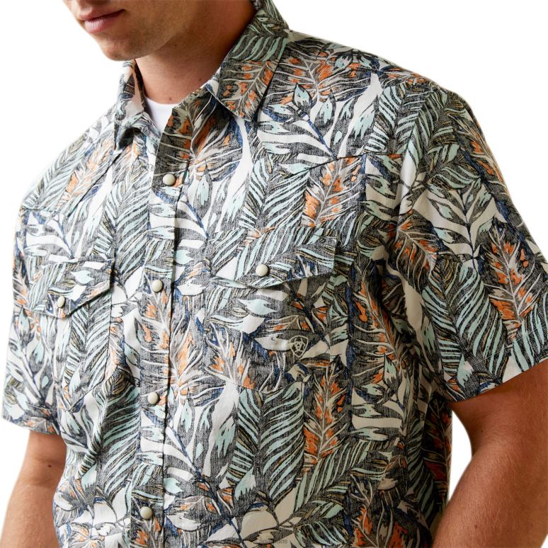 RJ66P1376 chemise coupe rétro à capuche Ariat hauts asperges blanches Hommes