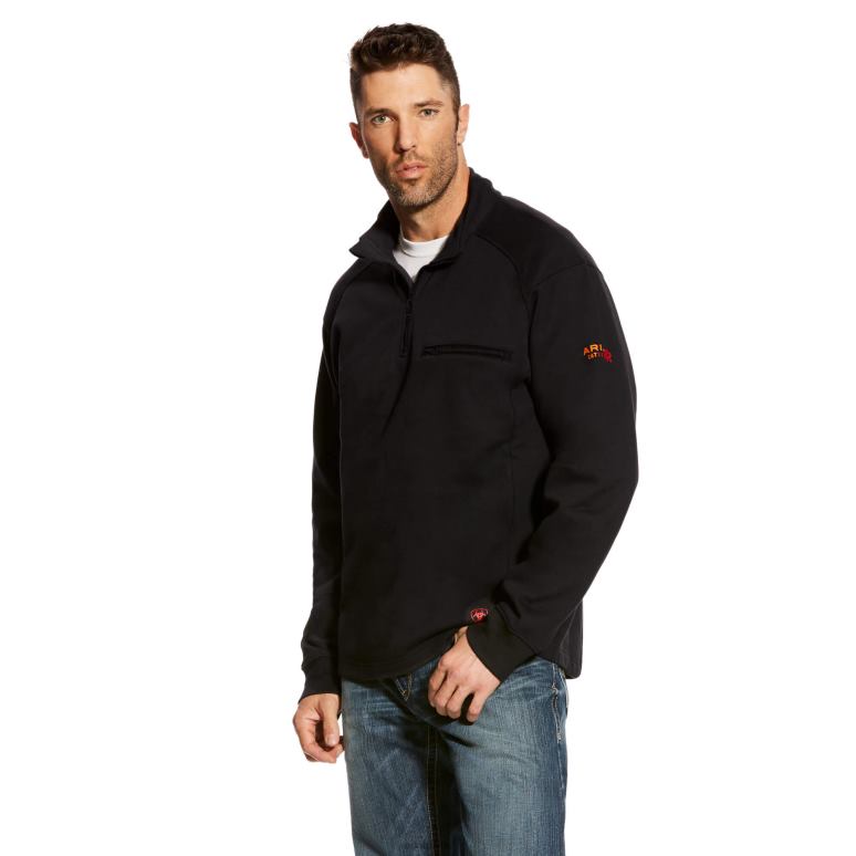 RJ66P1468 fr rev 1/4 zip haut Ariat hauts noir Hommes