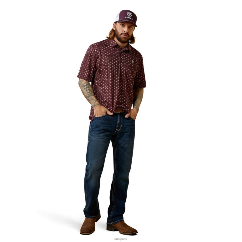 RJ66P553 polo imprimé sur l'ensemble Ariat hauts malbec Hommes