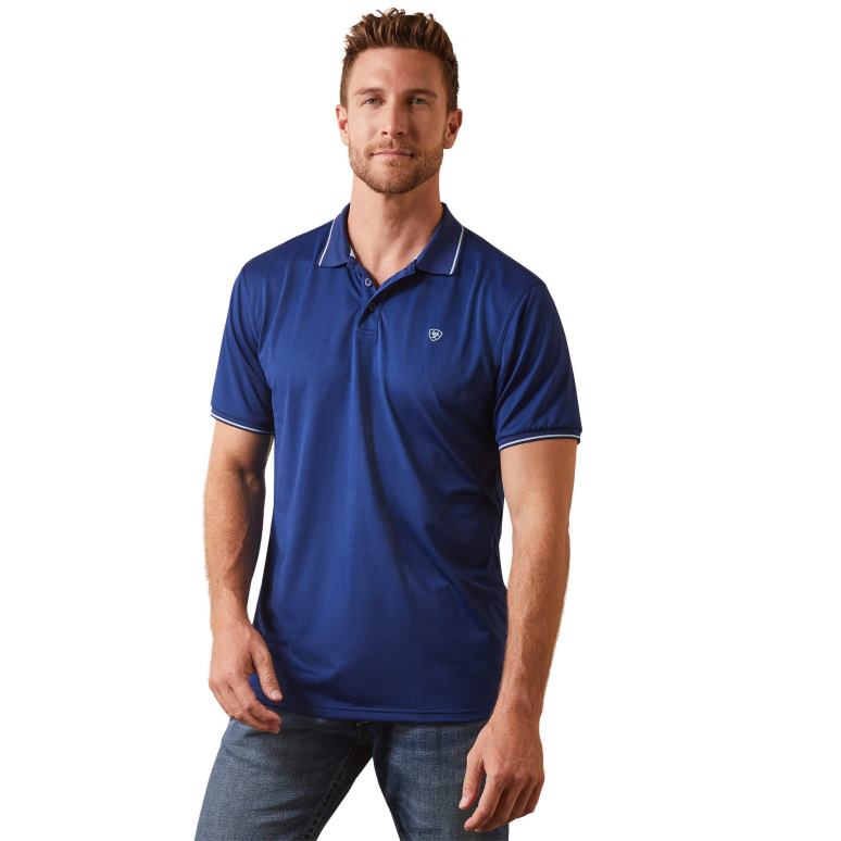 RJ66P640 polo ajusté à logo Ariat hauts bleu averse Hommes