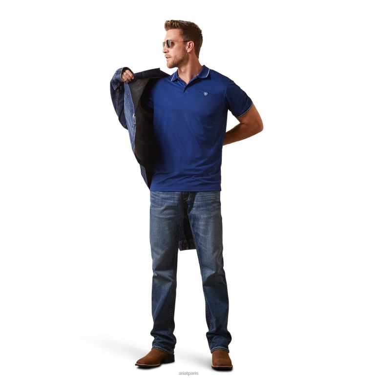 RJ66P640 polo ajusté à logo Ariat hauts bleu averse Hommes