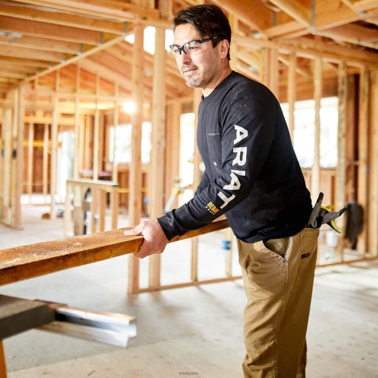 RJ66P669 logo d'ouvrier de barres d'armature Ariat hauts noir Hommes