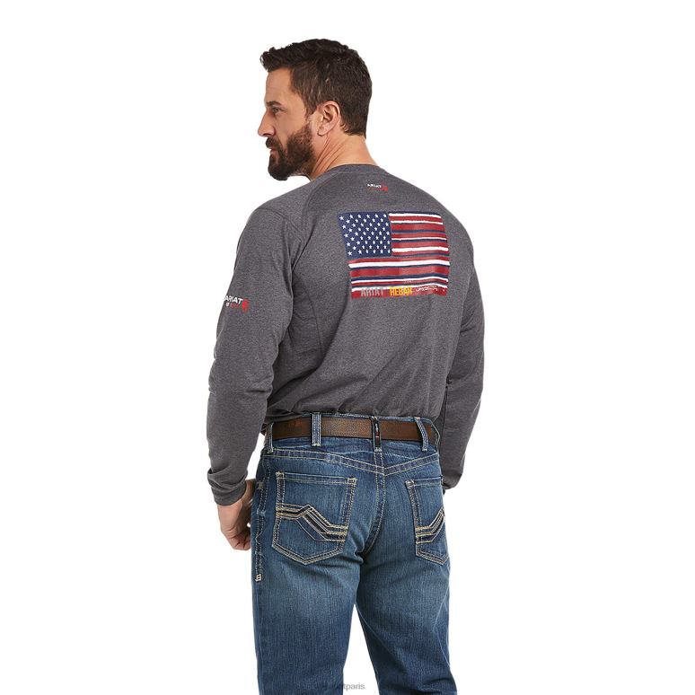 RJ66P774 haut graphique avec drapeau de la marque fr air Ariat hauts bruyère au charbon de bois Hommes