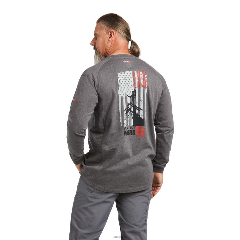 RJ66P795 fr air life on the line haut graphique Ariat hauts bruyère au charbon de bois Hommes