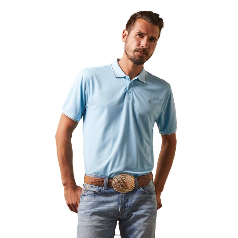 RJ66P828 polo ajusté à logo Ariat hauts bleu ciel Hommes