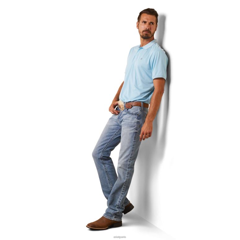 RJ66P828 polo ajusté à logo Ariat hauts bleu ciel Hommes