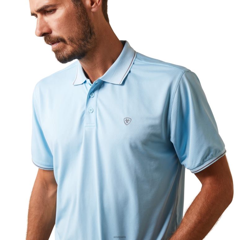RJ66P828 polo ajusté à logo Ariat hauts bleu ciel Hommes