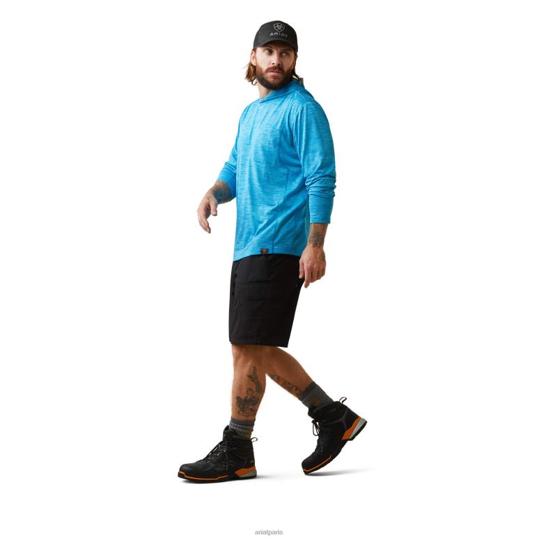 RJ66P852 chemise de soleil à capuche Rebar Evolution Ariat hauts bleu plongée Hommes