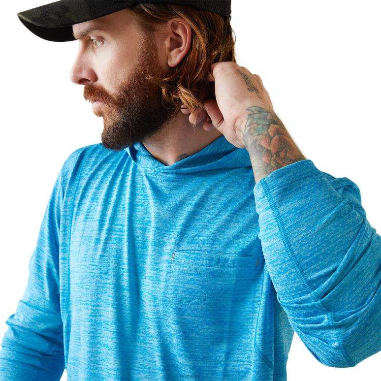 RJ66P852 chemise de soleil à capuche Rebar Evolution Ariat hauts bleu plongée Hommes