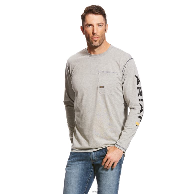 RJ66P890 logo d'ouvrier de barres d'armature Ariat hauts gris chiné Hommes